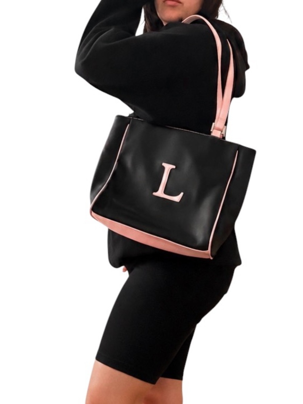 Y2K Black & Pink Monogram “L” Tote Bag Coquette Shoulder Purse🖤🎀